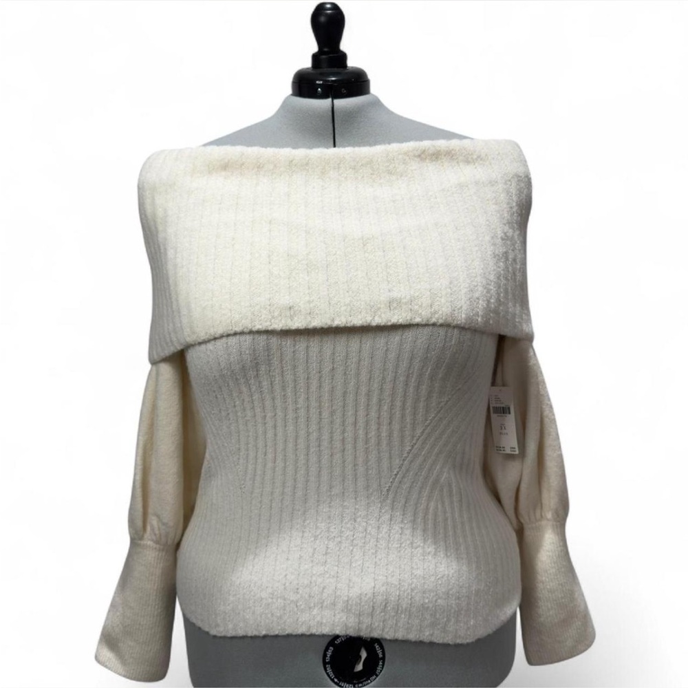 Anthropologie Tessa Off-The-Shoulder Puff-Sleeve Sweater Ivory Knit Plus Size - Picture 2 of 11